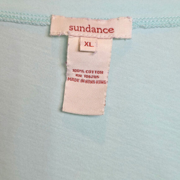 Sundance V-Neck Top Pleated 3/4 Roll-tab Sleeve Shirt Sz XL Mint Green Cotton - Picture 7 of 11